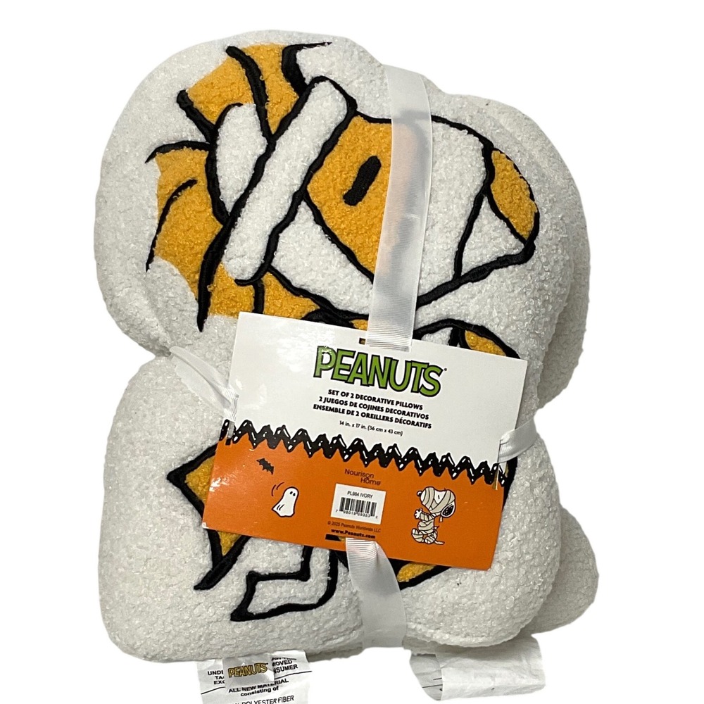 Peanuts Snoopy Woodstock Mummy Halloween Sherpa Pillows Set of 2 NEW
